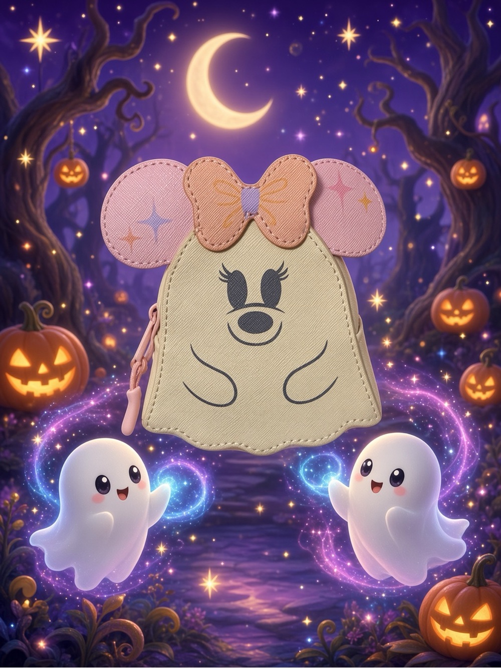 Disney Minnie Ghost Coin Pouch in Pink & Cream